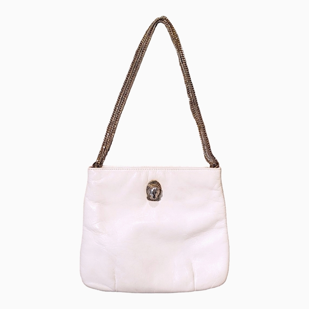 Vintage Ruth Saltz Cougar shoulder bag White leather with gold chain purse